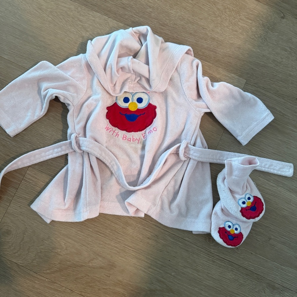 Baby Pink Elmo Hooded Robe with Matching Slippers
